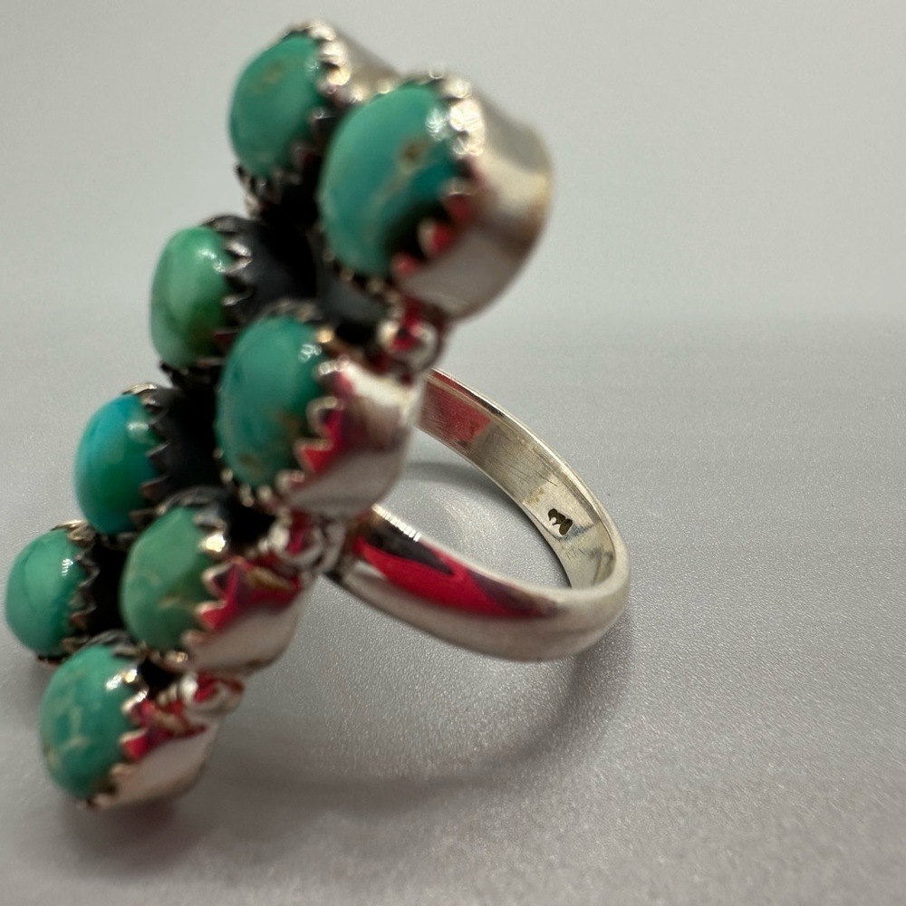 Kingman Turquoise Sterling Silver 925 Handmade Bar Ring Adjustable - Picture 8 of 10